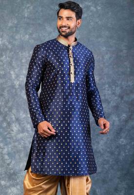 navy blue  kurta dhoti  set for men with embroidered work 3