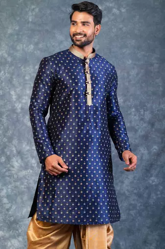 navy blue  kurta dhoti  set for men with embroidered work