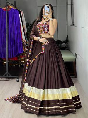 BRAWN RAYON COTTON EMBROIDERY NAVRATRI TOP CHANIYA CHOLI- full stitched free size 4