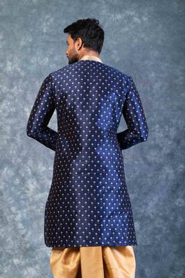 navy blue  kurta dhoti  set for men with embroidered work 4