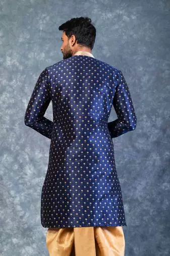 navy blue  kurta dhoti  set for men with embroidered work