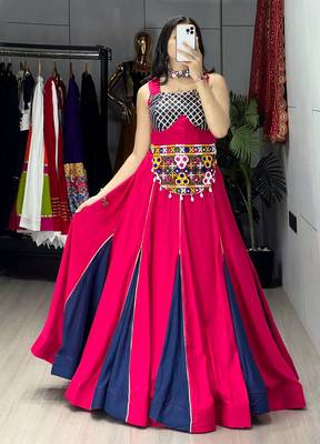 GAJARI NAVY BLUE RAYON COTTON EMBROIDERY NAVRATRI TOP CHANIYA CHOLI- full stitched free size 1