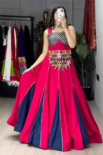 GAJARI NAVY BLUE RAYON COTTON EMBROIDERY NAVRATRI TOP CHANIYA CHOLI- full stitched free size