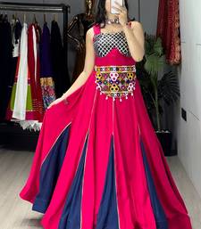GAJARI NAVY BLUE RAYON COTTON EMBROIDERY NAVRATRI TOP CHANIYA CHOLI- full stitched free size