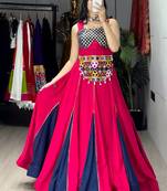 GAJARI NAVY BLUE RAYON COTTON EMBROIDERY NAVRATRI TOP CHANIYA CHOLI- full stitched free size