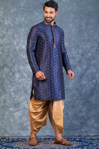 navy blue  kurta dhoti  set for men with embroidered work