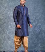 navy blue  kurta dhoti  set for men with embroidered work