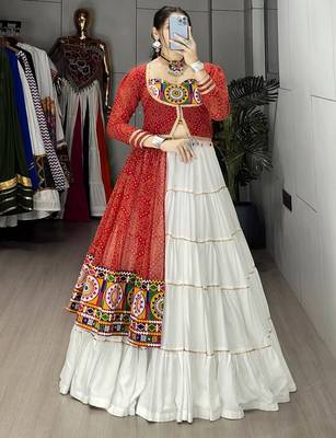 RED AND WHITE RAYON COTTON EMBROIDERY  SEMI STICHED NAVRATRI  TOP CHANIYA CHOLI 1