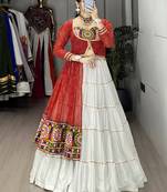 RED AND WHITE RAYON COTTON EMBROIDERY  SEMI STICHED NAVRATRI  TOP CHANIYA CHOLI