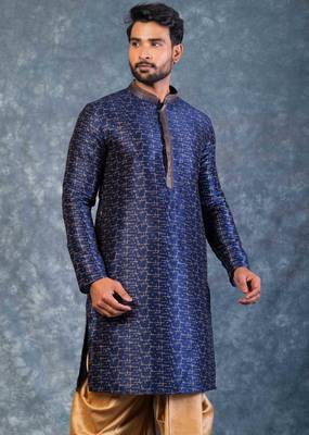 navy blue  kurta dhoti  set for men with embroidered work 2