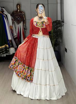 RED AND WHITE RAYON COTTON EMBROIDERY  SEMI STICHED NAVRATRI  TOP CHANIYA CHOLI 2