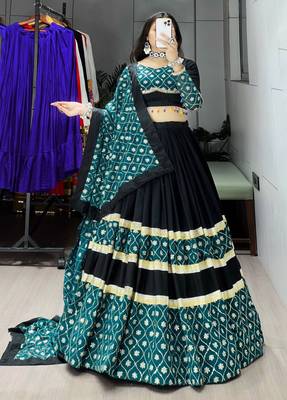 GREEN BLACK RAYON COTTON EMBROIDERY NAVRATRI TOP CHANIYA CHOLI- full stitched free size 1