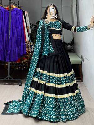 GREEN BLACK RAYON COTTON EMBROIDERY NAVRATRI TOP CHANIYA CHOLI- full stitched free size 2