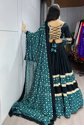 GREEN BLACK RAYON COTTON EMBROIDERY NAVRATRI TOP CHANIYA CHOLI- full stitched free size 3