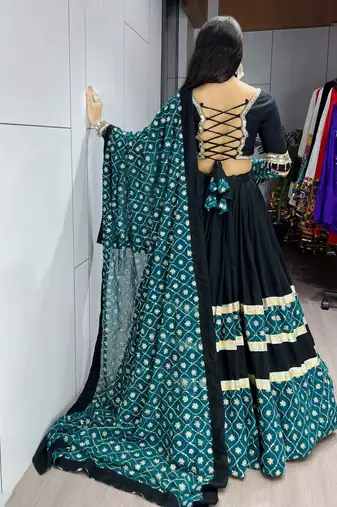 GREEN BLACK RAYON COTTON EMBROIDERY NAVRATRI TOP CHANIYA CHOLI- full stitched free size