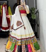 OFF WHITE RAYON COTTON EMBROIDERY NAVRATRI TOP CHANIYA CHOLI- full stitched free size