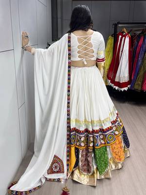 OFF WHITE RAYON COTTON EMBROIDERY NAVRATRI TOP CHANIYA CHOLI- full stitched free size 4