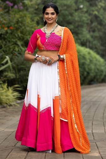 ORANGE RAYON COTTON EMBROIDERY NAVRATRI TOP CHANIYA CHOLI - FULL STICHED FREE SIZE UP TO 42