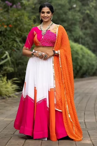 ORANGE RAYON COTTON EMBROIDERY  SEMI STICHED NAVRATRI  TOP CHANIYA CHOLI