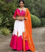 ORANGE RAYON COTTON EMBROIDERY  SEMI STICHED NAVRATRI  TOP CHANIYA CHOLI