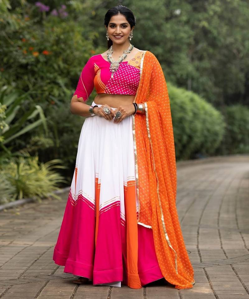 ORANGE RAYON COTTON EMBROIDERY  SEMI STICHED NAVRATRI  TOP CHANIYA CHOLI