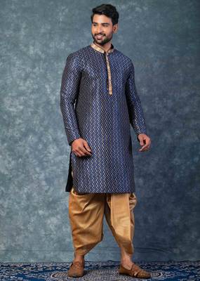 navy blue  kurta dhoti  set for men with embroidered work 1