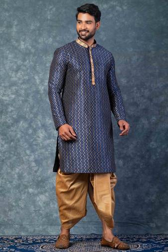 navy blue  kurta dhoti  set for men with embroidered work