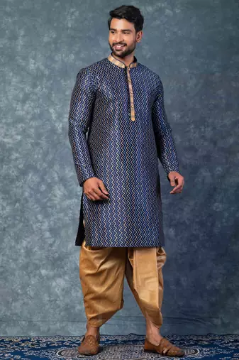 navy blue  kurta dhoti  set for men with embroidered work