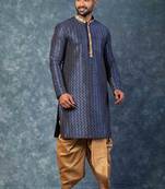 navy blue  kurta dhoti  set for men with embroidered work