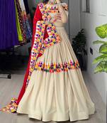 CREAM RAYON COTTON EMBROIDERY NAVRATRI TOP CHANIYA CHOLI- full stitched free size