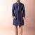 navy blue dupion kurta pyjama set for men with solid design