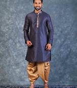 navy blue  kurta dhoti  set for men with embroidered work