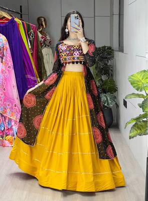 MUSTERD BLACK   RAYON COTTON EMBROIDERY  SEMI STICHED NAVRATRI CHANIYA CHOLI 1