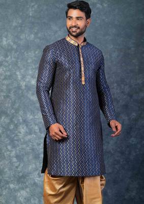 navy blue  kurta dhoti  set for men with embroidered work 3