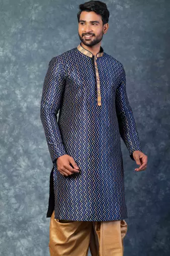 navy blue  kurta dhoti  set for men with embroidered work