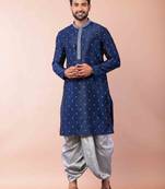 navy blue  kurta dhoti  set for men with embroidered work