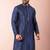 navy blue dupion kurta pyjama set for men with solid design