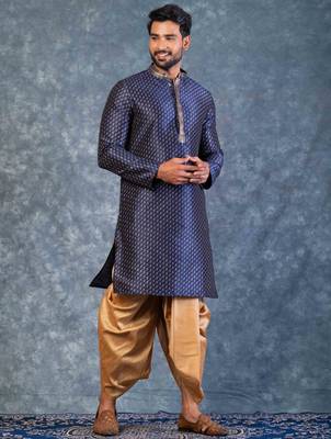 navy blue  kurta dhoti  set for men with embroidered work 2