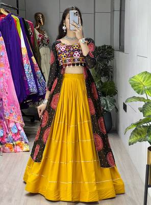MUSTERD BLACK   RAYON COTTON EMBROIDERY  SEMI STICHED NAVRATRI CHANIYA CHOLI 2