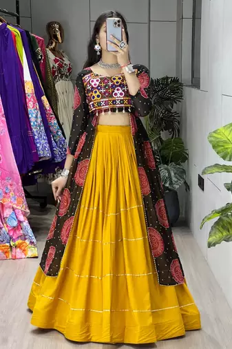 MUSTERD BLACK   RAYON COTTON EMBROIDERY  SEMI STICHED NAVRATRI CHANIYA CHOLI