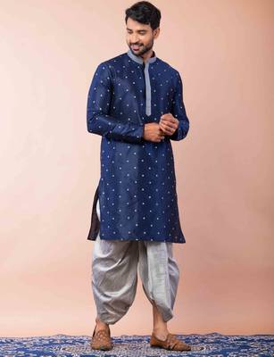 navy blue  kurta dhoti  set for men with embroidered work 2