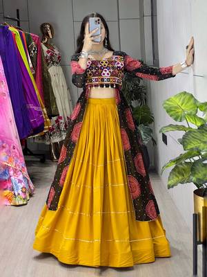 MUSTERD BLACK   RAYON COTTON EMBROIDERY  SEMI STICHED NAVRATRI CHANIYA CHOLI 3