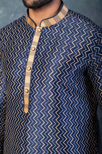 navy blue  kurta dhoti  set for men with embroidered work