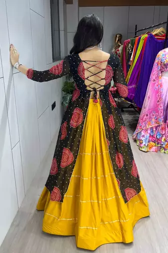MUSTERD BLACK   RAYON COTTON EMBROIDERY  SEMI STICHED NAVRATRI CHANIYA CHOLI