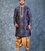 navy blue  kurta dhoti  set for men with embroidered work