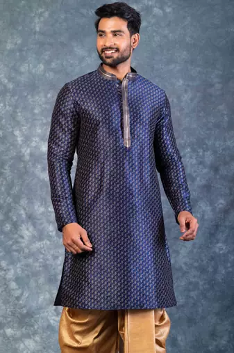 navy blue  kurta dhoti  set for men with embroidered work