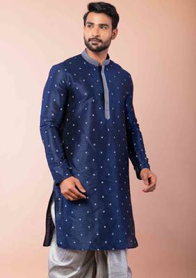 navy blue  kurta dhoti  set for men with embroidered work 2
