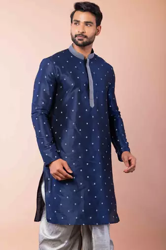 navy blue  kurta dhoti  set for men with embroidered work