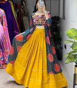 MUSTERD RAMA  RAYON COTTON EMBROIDERY NAVRATRI CHANIYA CHOLI- full stitched free size