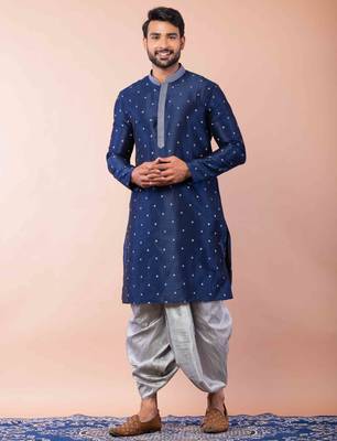 navy blue  kurta dhoti  set for men with embroidered work 3